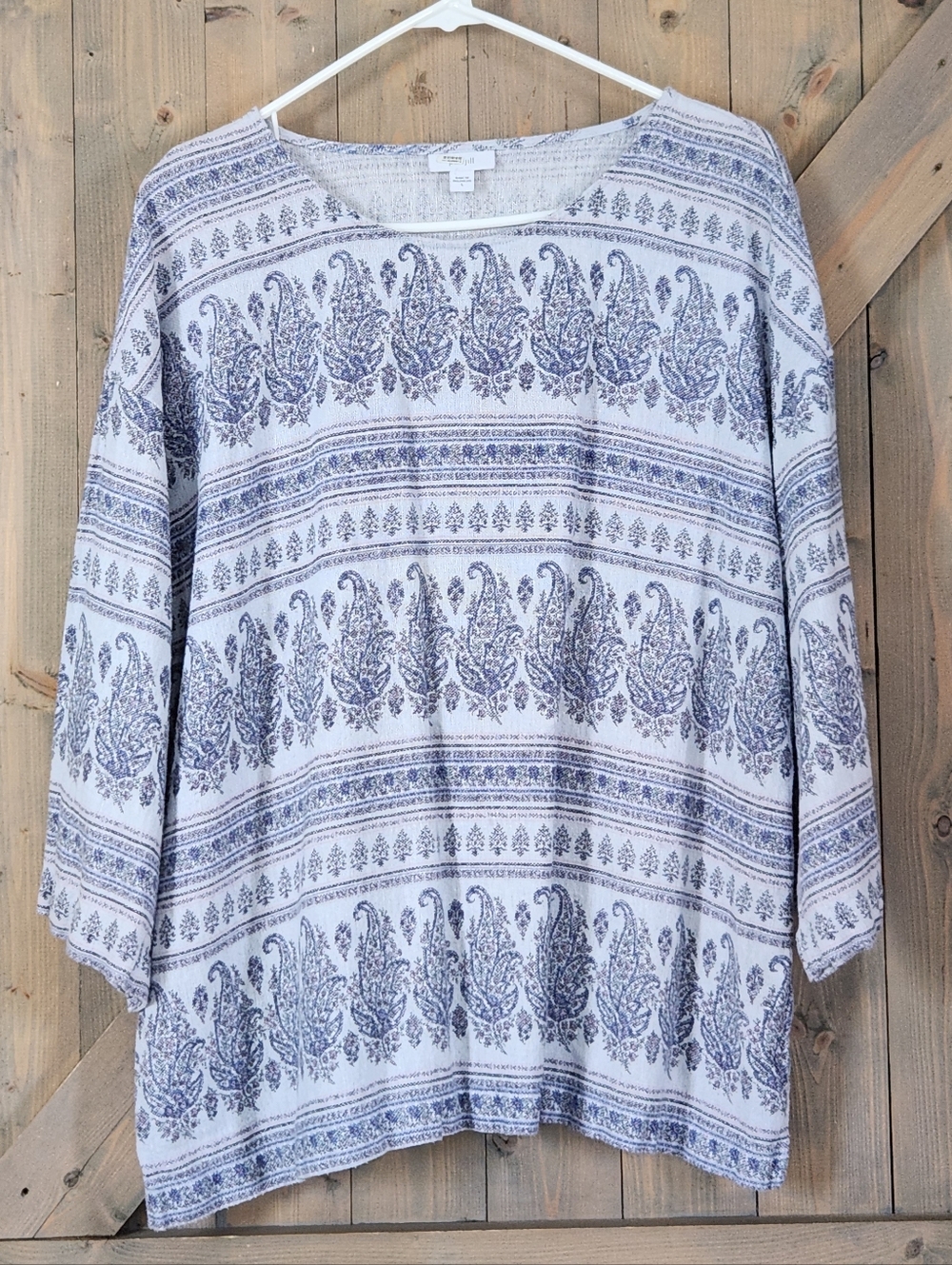 Pure Jill Boho Woven Paisley Hemp Cotton Top Large